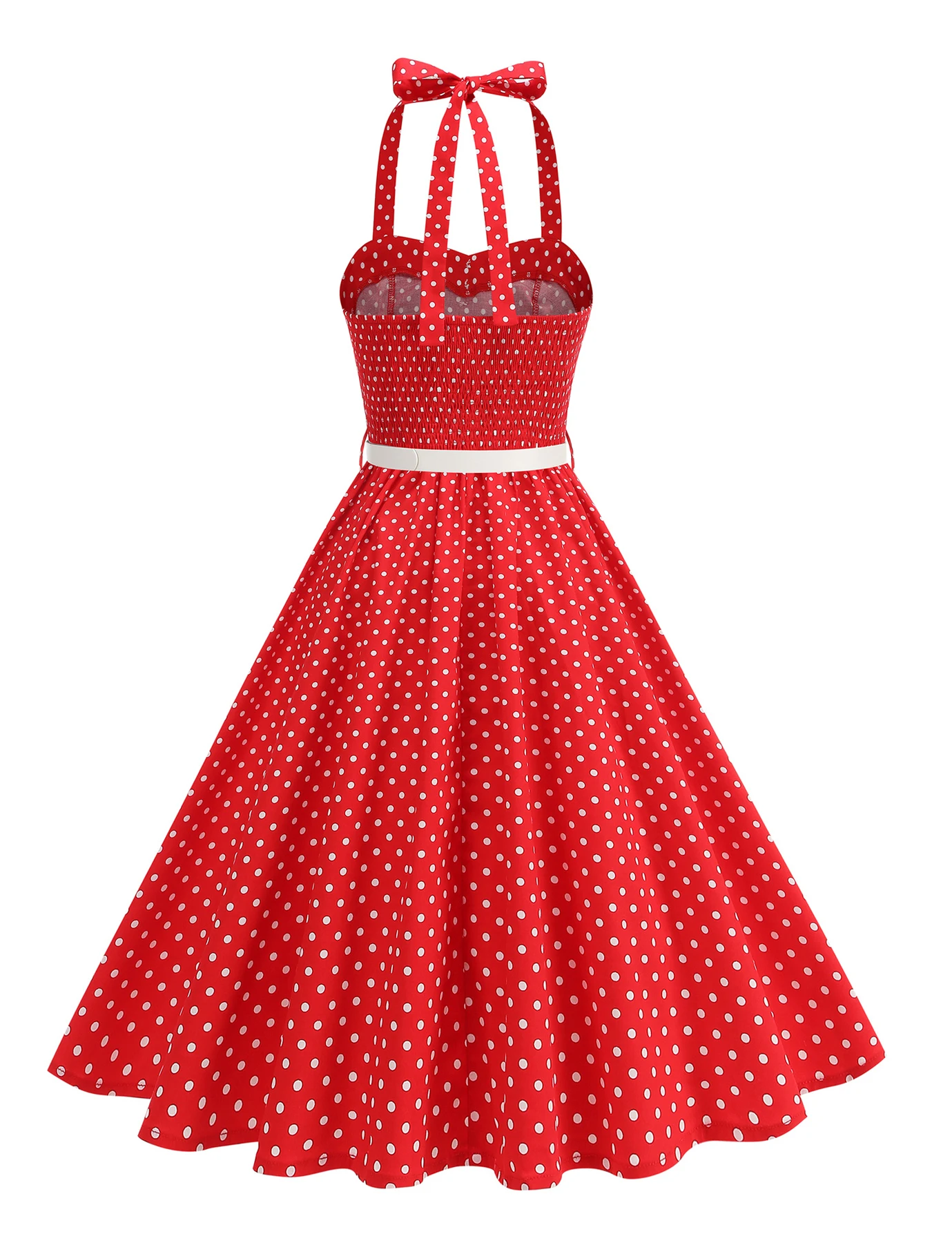 Tonval Halter Neck Polka Dot 1950s Fit and Flare Dresses Women Holiday Vintage Party Prom Shirred Back Belted Backless Dress