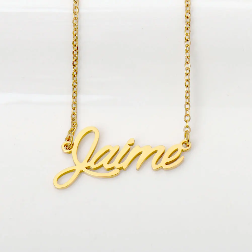 

AOLOSHOW Jaime Name Necklace Gold Color Stainless Steel Dainty Pendant Jewelry for Women Female Birthday Gift
