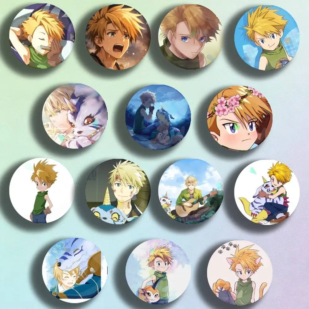 Digimon Ishida Yamato Icon Badge Handmade Tinplate Brooch for Backpack Clothes Chest Ornament Gifts