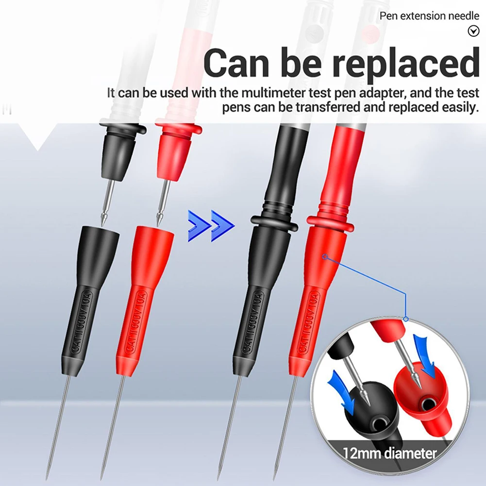 2Pcs Insulation Piercing Tip Multimeter Test Extention Back Probe Needle Pins 10A 600V Multimeter Test Tool Extension Probe Tips