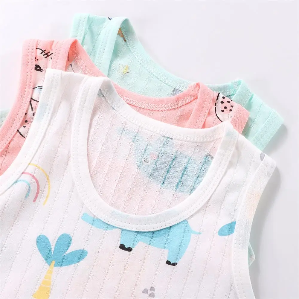 Summer Muslin Clothes For Children Kids Cartoon Print Vest Tank Tops Shorts Sets children\'s Clothing For Girls Boys Outfits