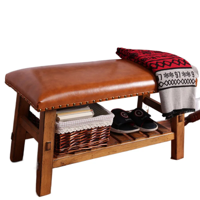 مقعد أحذية من الخشب الصلب الأمريكي الحديث، مدخل باب المنزل، سرير على الطراز الأوروبي، مقعد تخزين بشريط طويل #1
