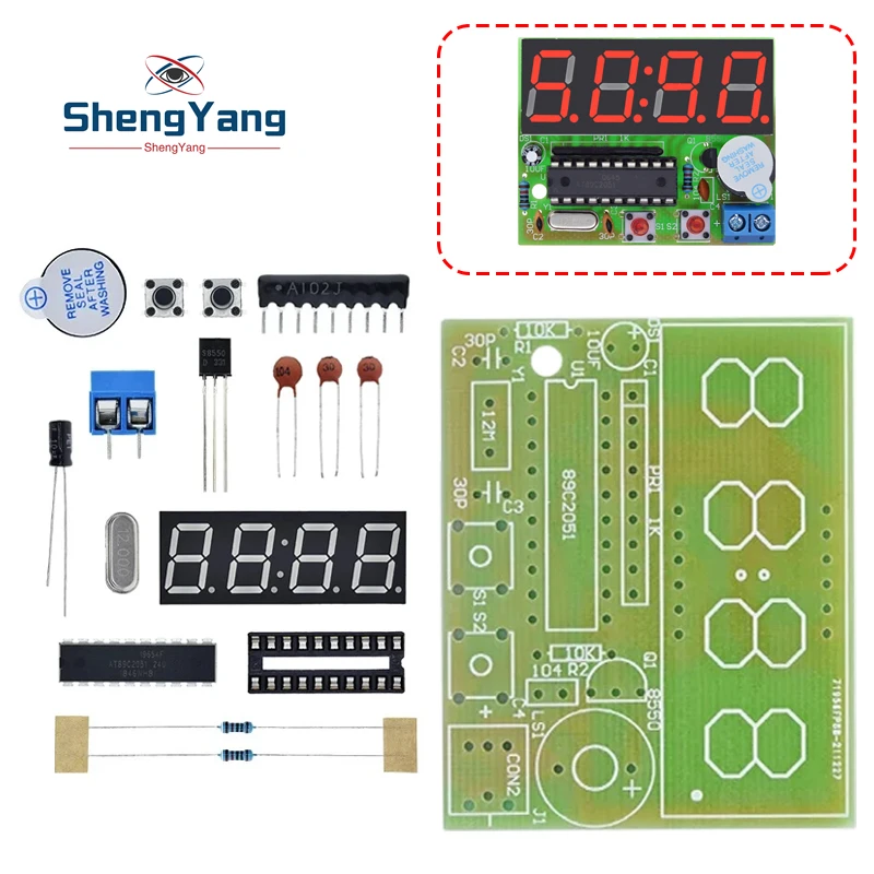 TZT AT89C2051 Digital 4 Bits Electronic Clock Electronic Production Suite DIY Kit Learing Kit for Arduino