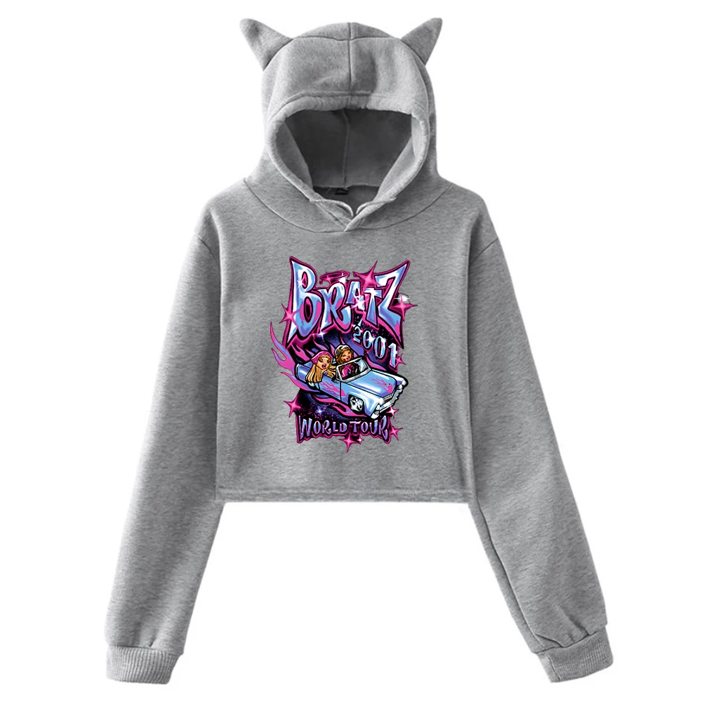 Bratz Pullover Cartoon Pattern Cat Ears Hoodie Long Sleeve Sweatshirts Funny Crop Top Streetwear Women\'s Clothes