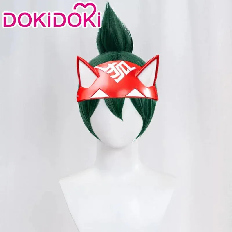 재고 있음 키리코 유나 가발 게임 코스프레 가발 도키도키 마스크 헤드밴드 키리코 레드 마스크 여성 그린 헤어 키리코 유나 가발 / 소품
