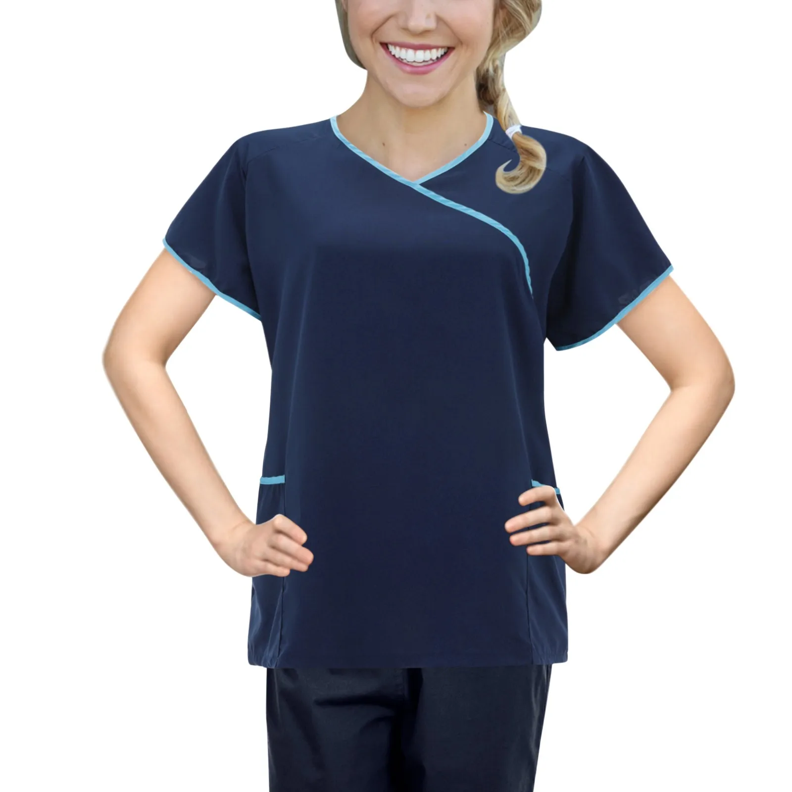 Women Nurse Uniform Workers Care Workwear Short Sleeve V-Neck Solid Color Doctor Nursing Blouse Working Uniforms Carer Overalls