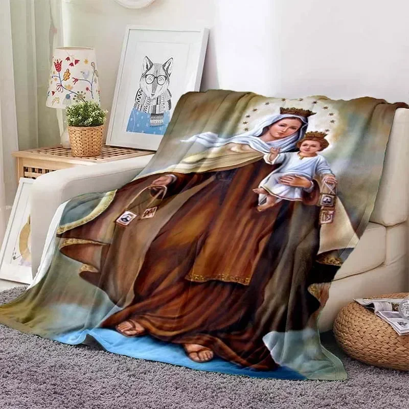 Virgin Mary Flannel Blanket Fluffy Lightweight Fleece Throw Blanket Comfort Soft Warm Baptism Cozy Nursery Bedding Decor Bedroom