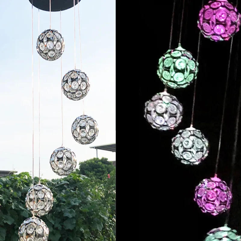 

Cross-Border New Solar Electroplating Diamond Ball Wind Chime Outdoor Led Courtyard Colorful Ball Light Decorative Lamp Hanging