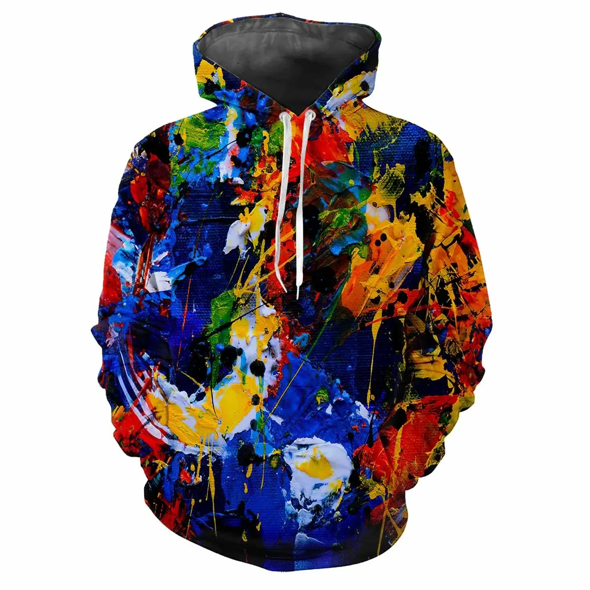 Trendy men's Hoodie Printed Pigment  Patterns Digital Printing Casual Long Sleeved Hooded Thick Fabric Tops