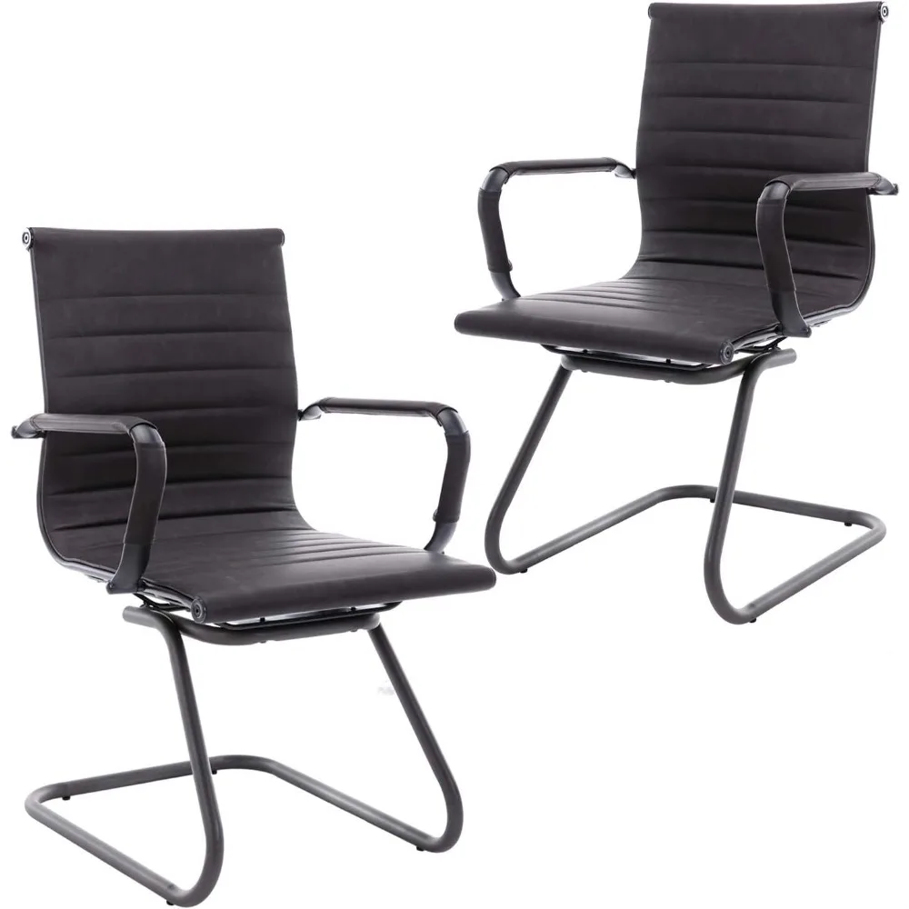 

Office Reception Chairs No Wheels Leather Conference Chairs Back Support Guest Chair, Set of 2