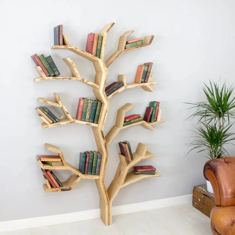 Country tree bookshelf solid wood ledge home decoration