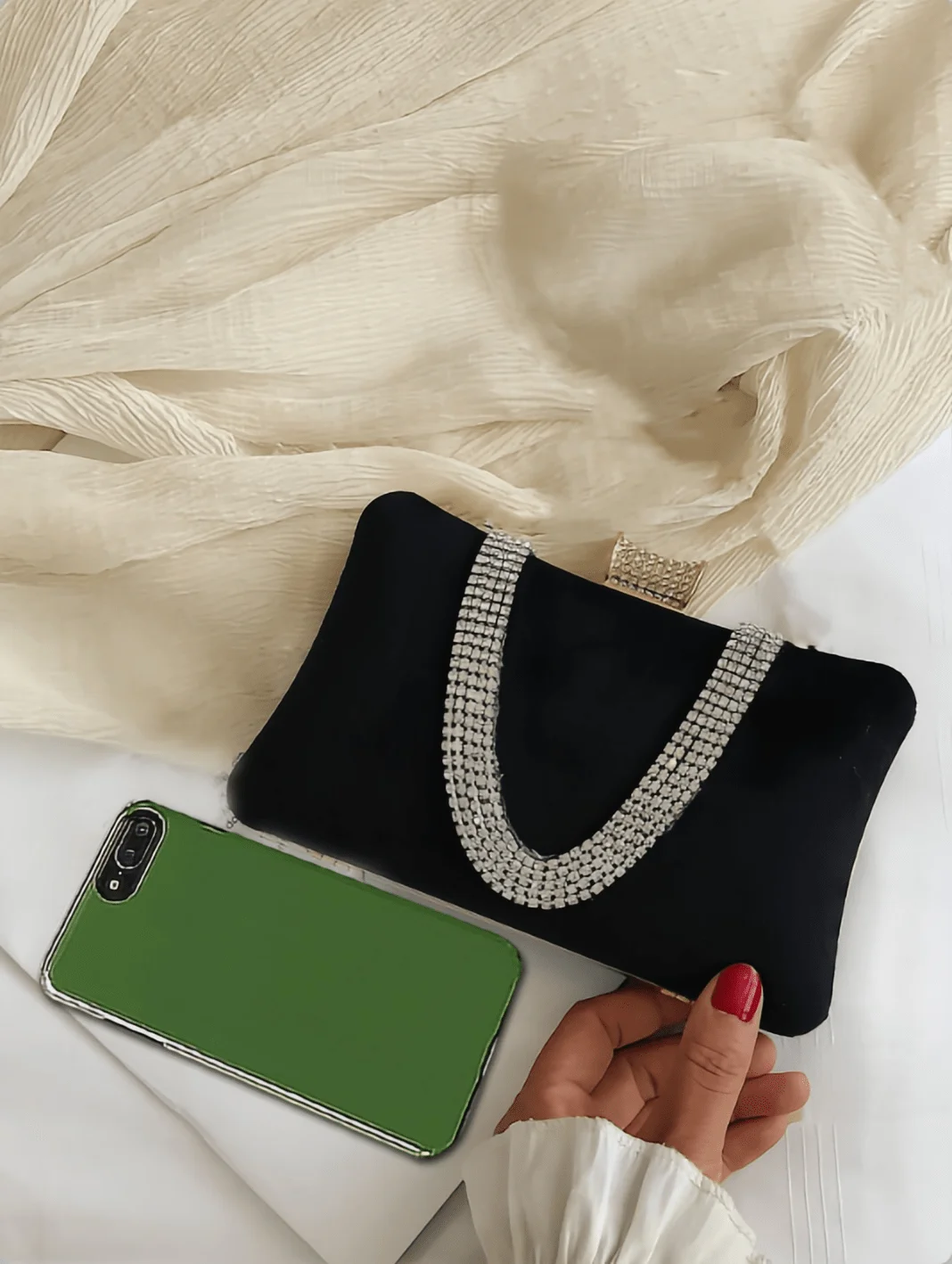 

Womens Velvet Mini Clutch Bag With Rhinestone Decoration Evening Banquet Handheld Bag