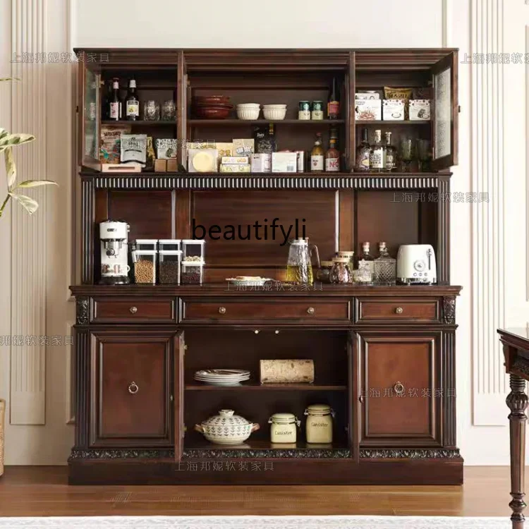 American retro solid wood side cabinet French antique style, storage, locker