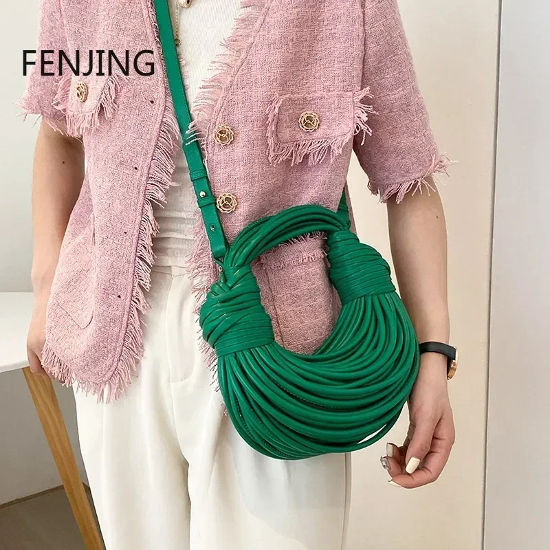 Handbags for Women 2024 New Gold Luxury Designer Brand Handwoven Noodle Bags Rope Knotted Pulled Hobo Silver Evening Clutch Chic