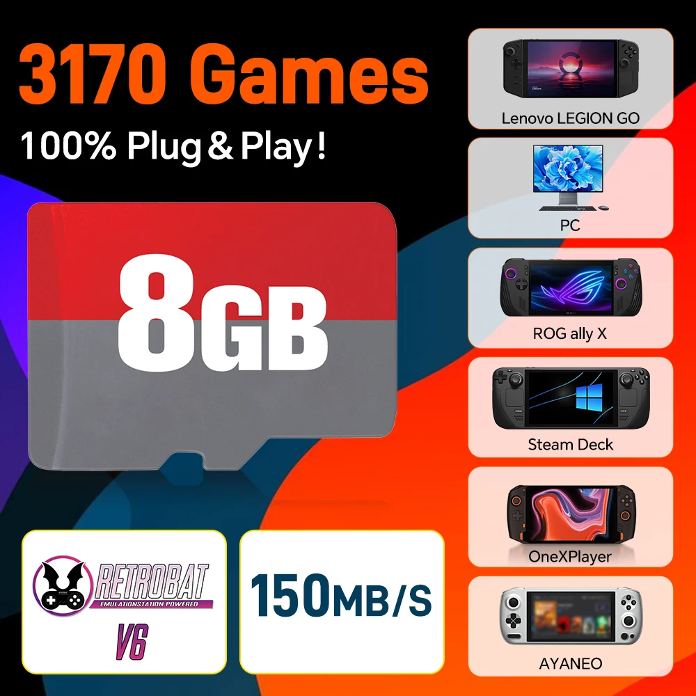 

Retrobat Game Card with 3170 Games for N64/SNES/Neo Geo for ROG Ally/LEGION GO/AYANEO/OneXPlayer/Steam Deck Windows Handheld＆PC