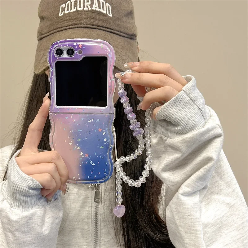 เคสโทรศัพท์ Star Moon สำหรับ Samsung Galaxy Z flip 6 5 4 3ฝาหลังป้องกันสำหรับ ZFlip4 ZFlip5 ZFlip6เคสผิวนอก