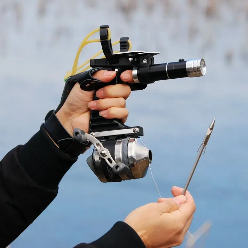 Professional Shoot Fish Slingshot Set Fishing Reel+Darts Protective Gloves Flashlight Outdoor Hunting Shooting Sports Tools New