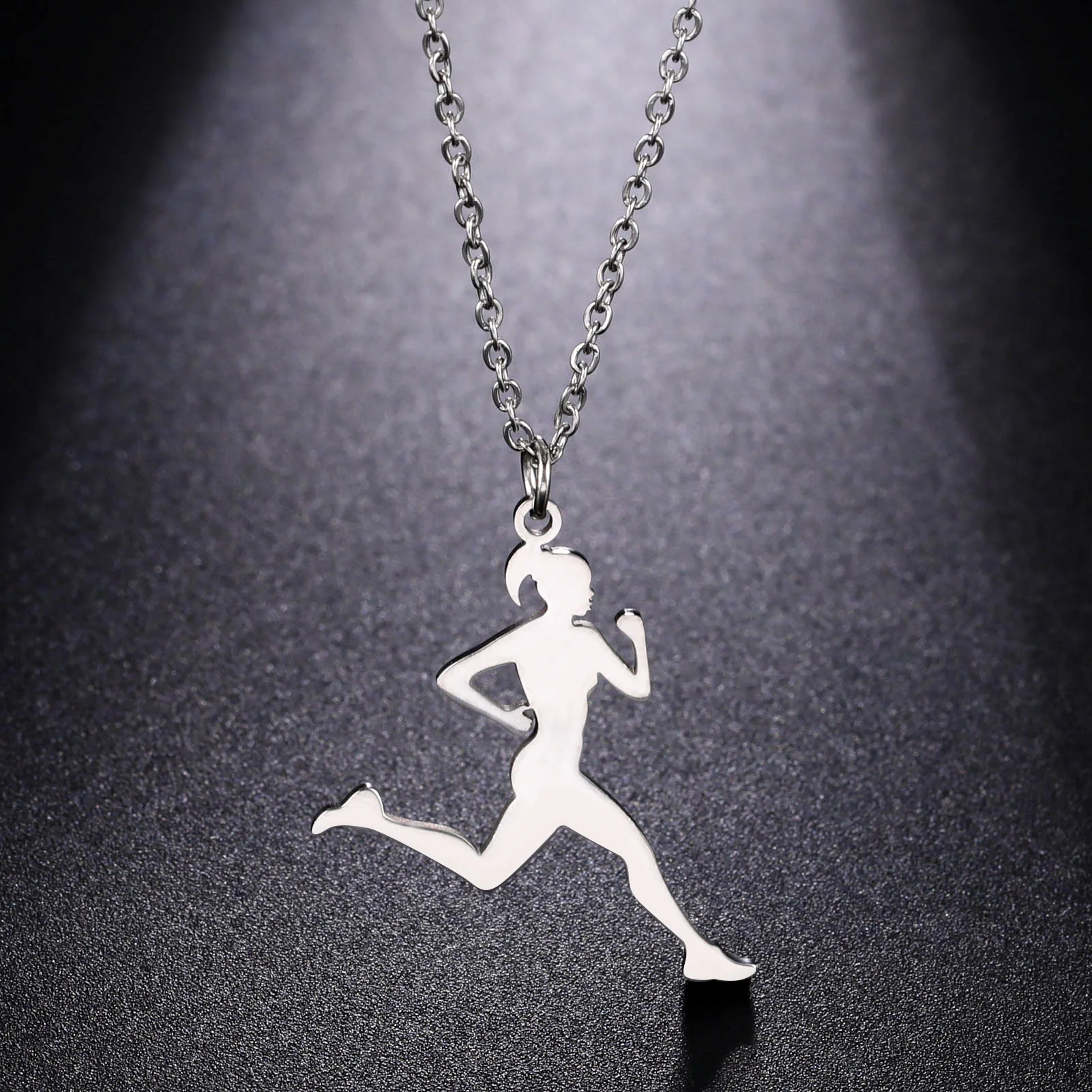 Running Necklaces for Women Girl Runner Pendant Fashion Sports Stainless Steel Jewelry Necklace Marathon Team Coach Gift