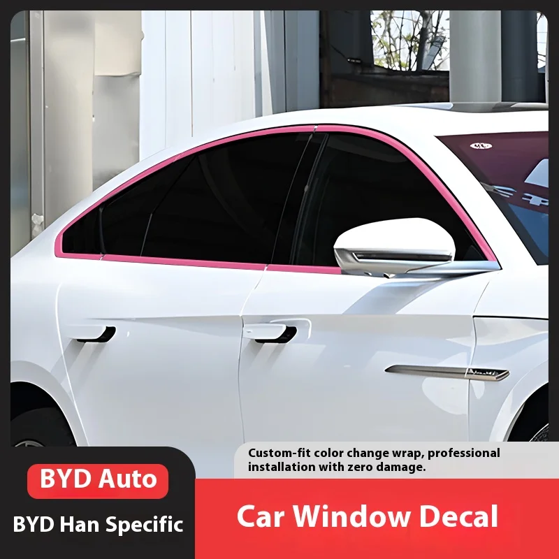 ل BYD Han DMI/EV نافذة كروم حذف عدة الكسوة الفارس الأسود و قذيفة الوردي الفينيل تراكب التفاف فيلم لملحقات تصفيف السيارة