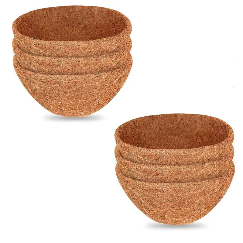 

ABUL-6PCS 10 Inch Natural Coconut Liner Round Coconut Hanging Basket Replacement Liners For Hanging Basket Flowers