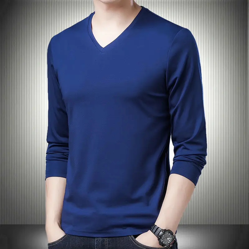 Functional Golf Luxury Men\'s Long Sleeve Tee V neck Silk Lining for Plus Size 5XL Men Comfort Tee Tops Quick Drying Normal Shirt