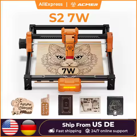 ACMER S2 12W 7W 4W Laser Engraver and Cutting Machine Tool CNC Working Area 300*300mm for Engravable Plywood Acrylic Leather