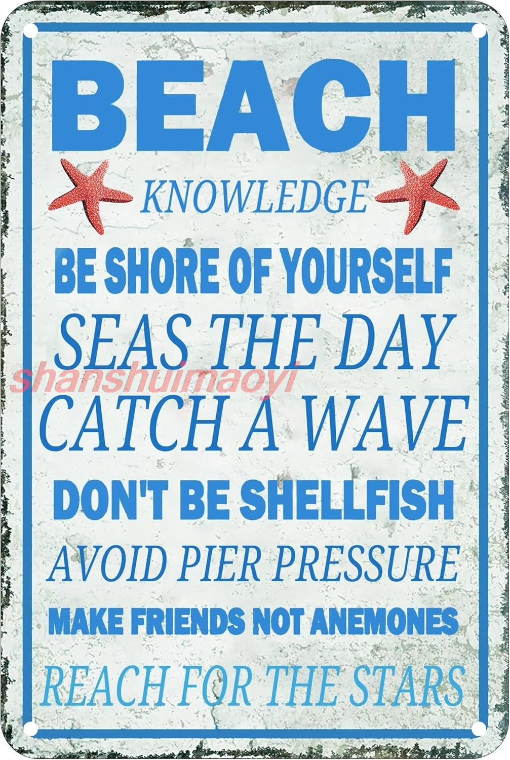 shan Knowledge Sign Plaque Métallique Vintage Bleu Thème Plage d'Été, Décoration Murale pour Salle de Bain et Cuisine, 16 x 12 Pouces, 1 pièce