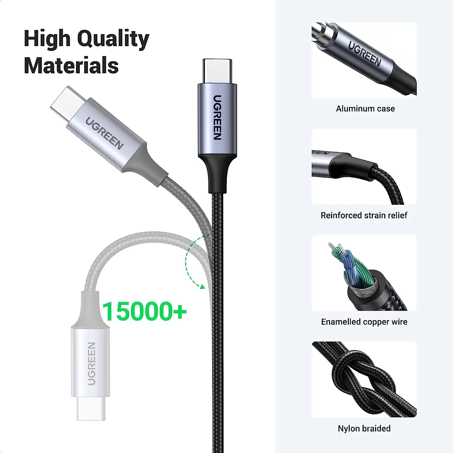 UGREEN Cable USB tipo C a conector auxiliar macho de 3,5 mm para automóvil Adaptador de audio de 3,3 pies Cable trenzado auxiliar para automóvil