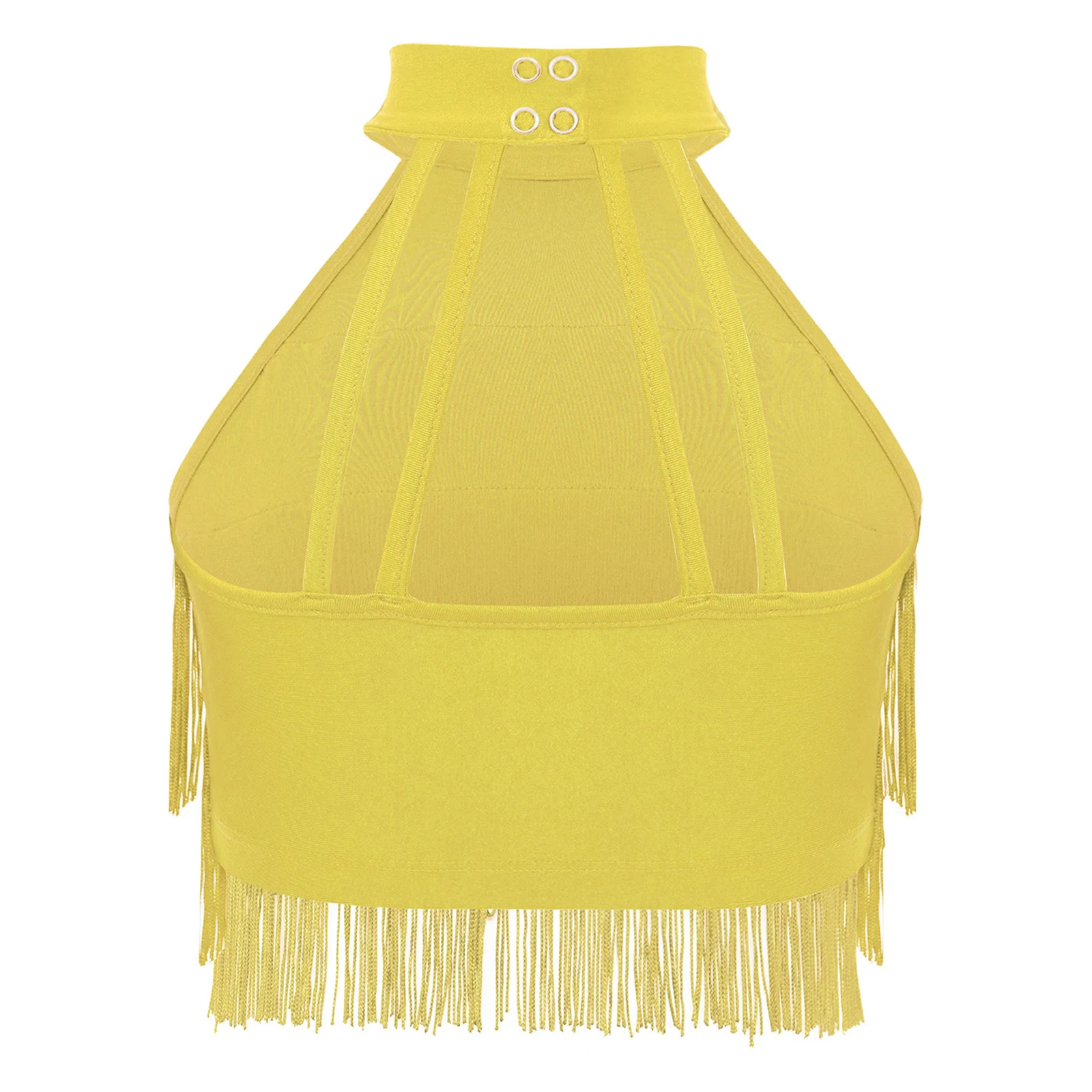 Kids Girls Salsa Chacha Latin Dance Costume Children's Fringe Crop Top Sleeveless Strappy Back Tiered Tassels Vest Dancewear