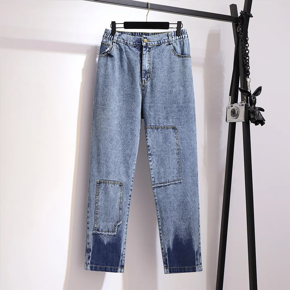 

Plus Size 6XL 150KG Women Patchwork Jeans Pants Vintage High Waist Jeans Women's Jeans Full Length Mom Jeans Denim Pants