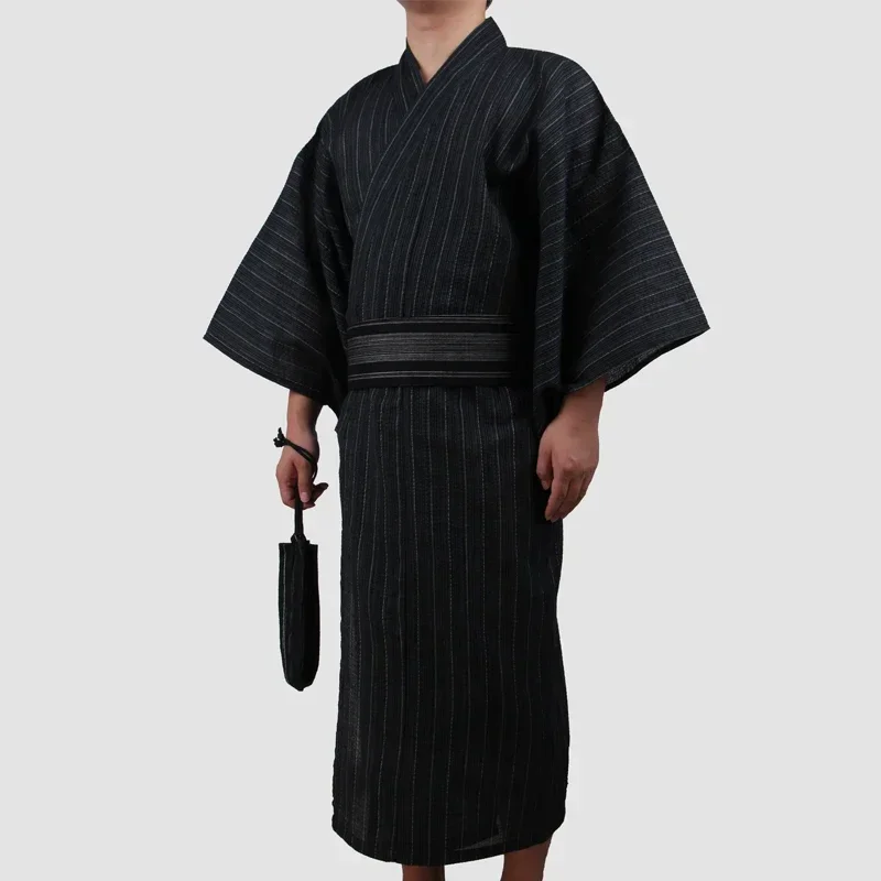 3pc/set Kimono suit Male Traditional Japanese Kimono with Obi Mens 100% Cotton Bath Robe Yukata Man Kimono Nightgown A52603