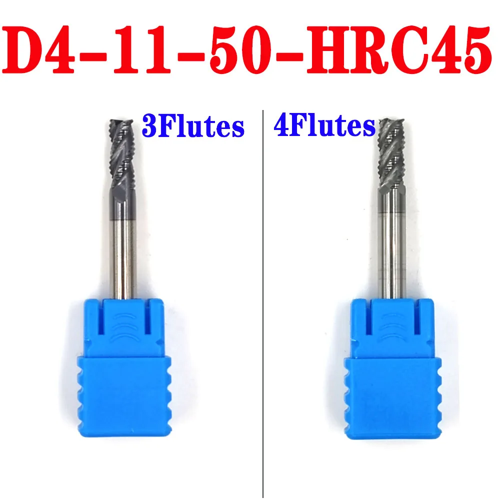 1pc  D4*D4*11*50 HRC45  3 4 Flutes Roughing  end mill Tungsten Solide Carbide End Mills For CNC Milling cutter Tools