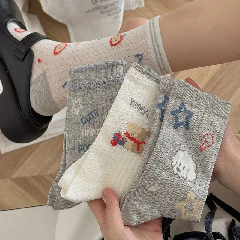 

Women's Socks Japanese Cartoon Preppy Style Kawaii Cute Sweet For Girl Mid Tube Socks Mesh Comfortable Cotton Breathable Socks