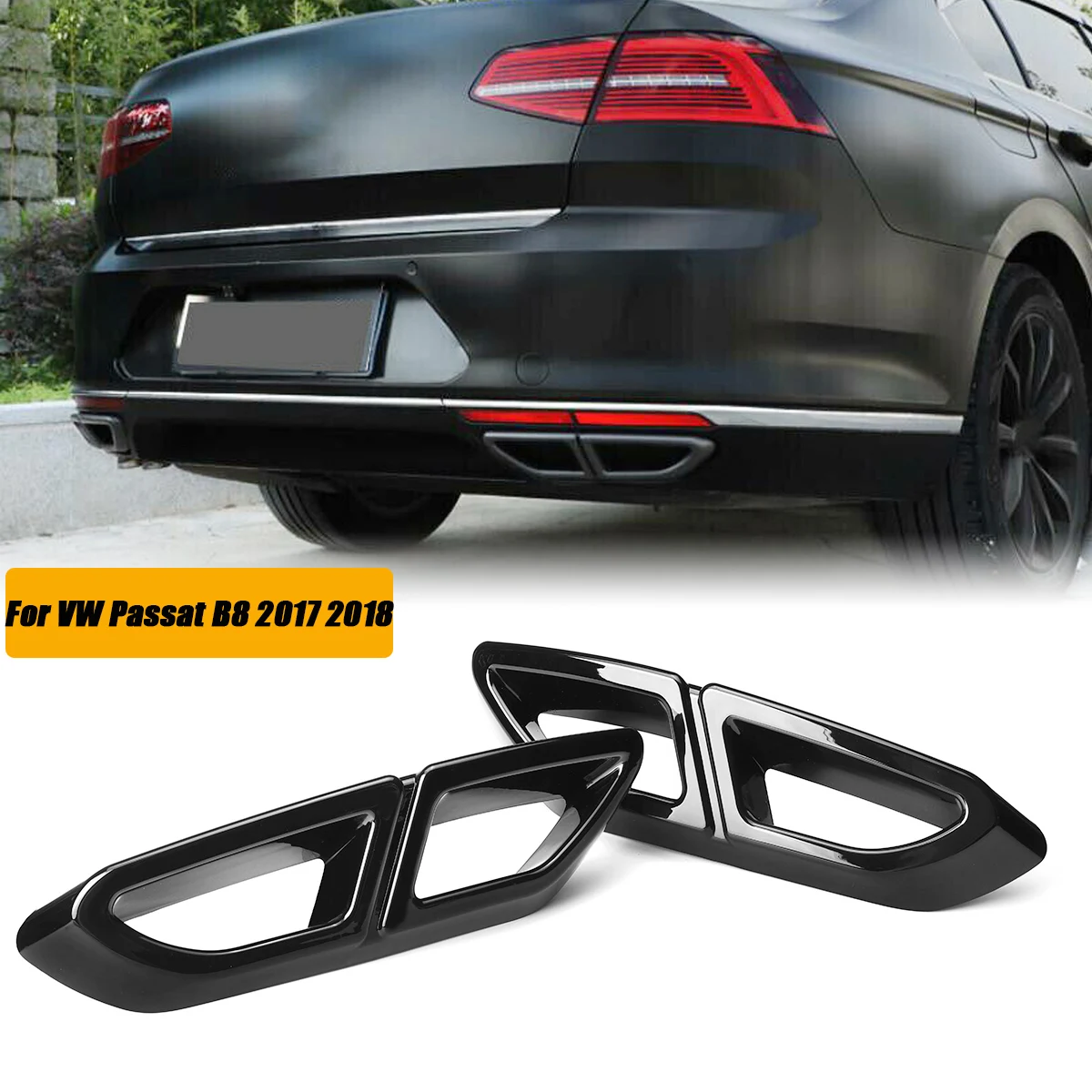 2PCS For VW Passat B8 Rline Variant 2016-2019 Muffler Exhaust Pipe Cover Trim Tail Throat Decor Frame Body Kits Car Accessories