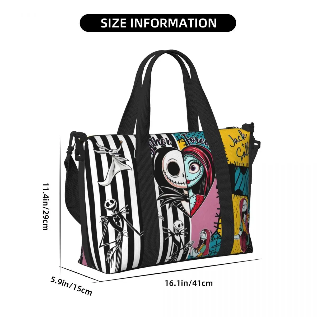 مخصص جاك Skellington حمل حقيبة للنساء سعة كبيرة المعيشة الهيكل العظمي شاطئ رياضة حقائب السفر #4