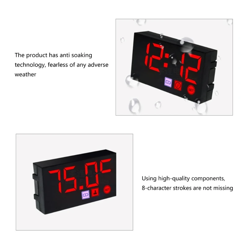 Multifunction Voltimetro Digital Time Clock  Voltmeter DC12V  LED Display for Motorbike Boats Car