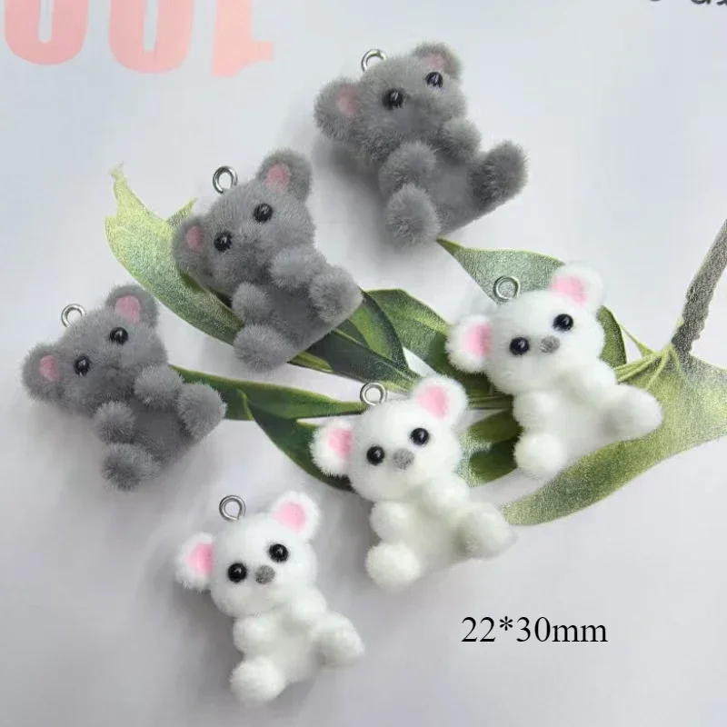 20Pcs 3D Cute Flocking Bear Doll Plush Charms Cartoon Animal Mini Bear Pendant Earrings Bag Keychain For DIY Crafts Jewelry Make