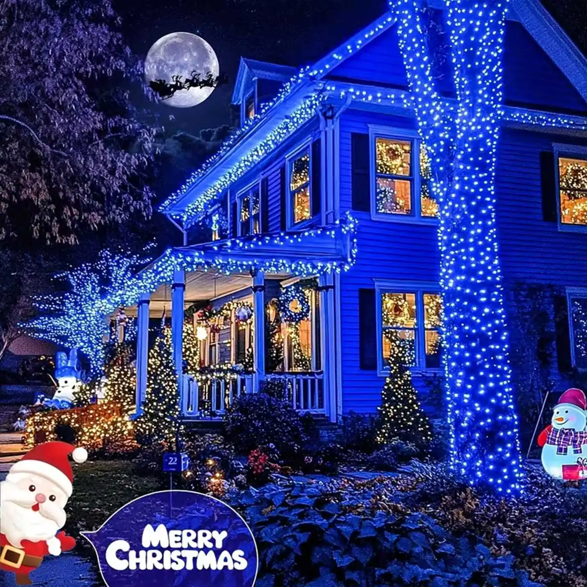 Set of 2/4/8 Solar Outdoor String Lights Solar-Powered Outdoor Christmas Lights Total 200/400/800 LED Solar String Lights with 8 Lighting Modes for Home Garden Terrace Fence Balcony Xmas Trees Christmas Decoration - Blue