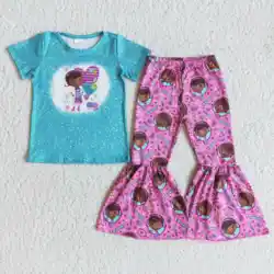 Hot Selling ODM OEM RTS Bell Bottoms Children Boutique Sets Kids Toddler Clothes Sets Baby Girls Cute Outfits
