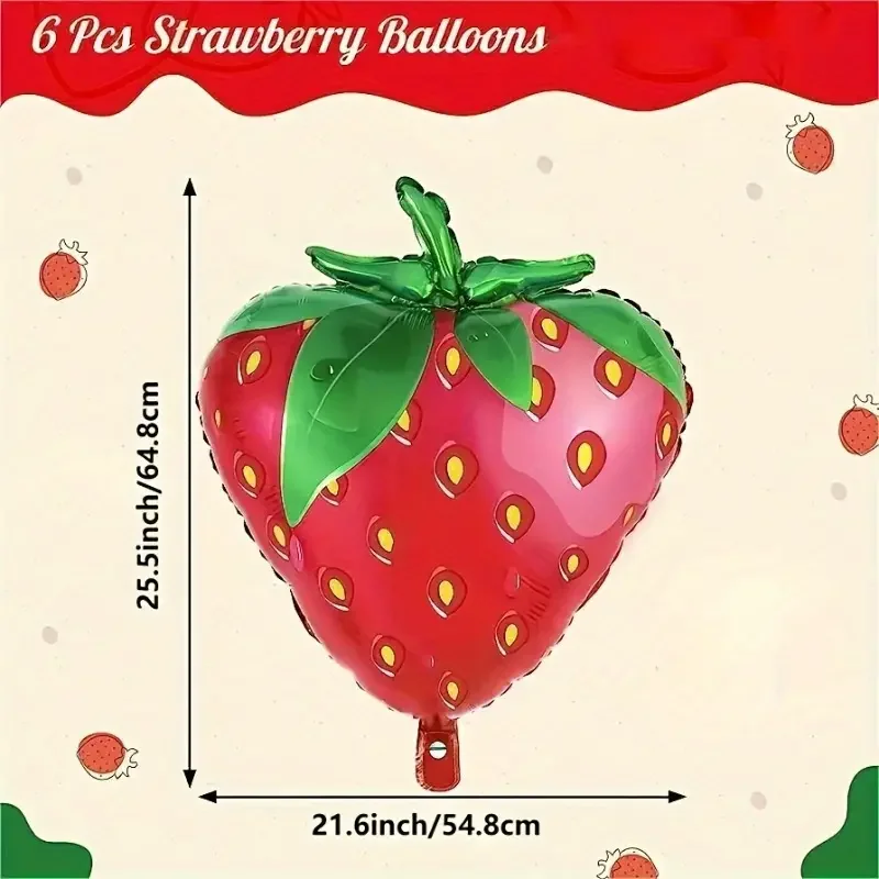 6 pieces, strawberry foil balloons, birthday party decorations, summer fruit party decorations balloons
