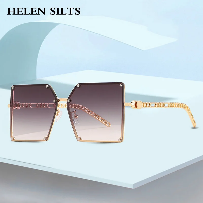 

Rimless Square Women Sunglasses Stylish Vintage Oversized Gradient Eyewear 2024 New Ins Trendy Ladies Brand Designer Shades