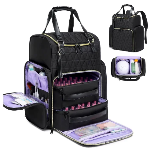 Women Nail Polish Organizer Bags Holds 80 Bottles a UV Nail Lamp Women Cosmetic Bags Nail Polish Case with 2 Removable Pouches