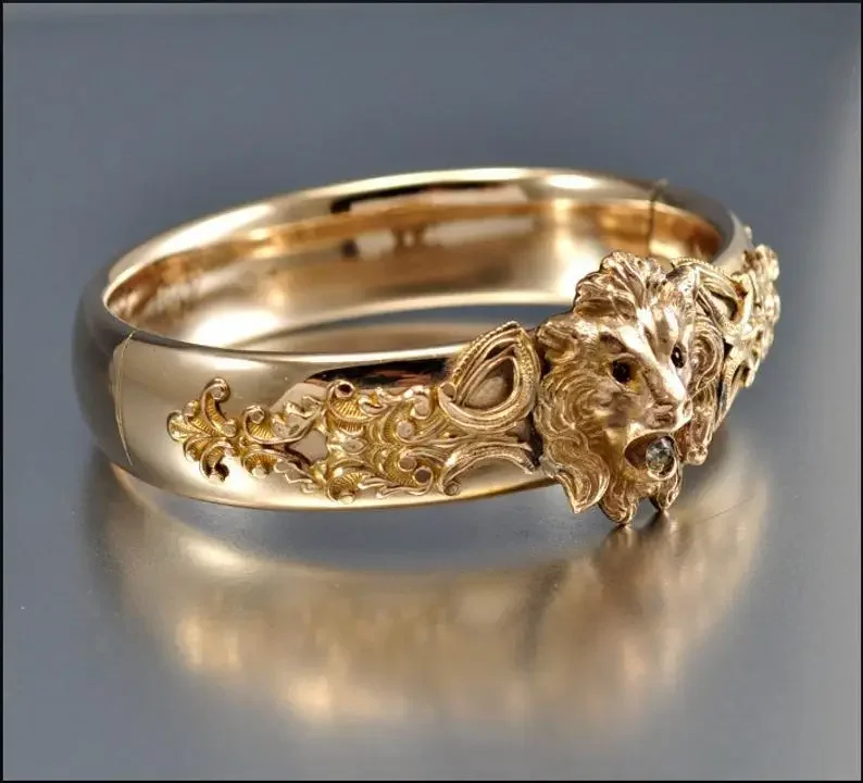 Pure Gold Natural Lion Rings for Men Brother Fashion Wedding Dress Fine Jewelry Ring Accessories Boyfriend Gift 2021 Trend