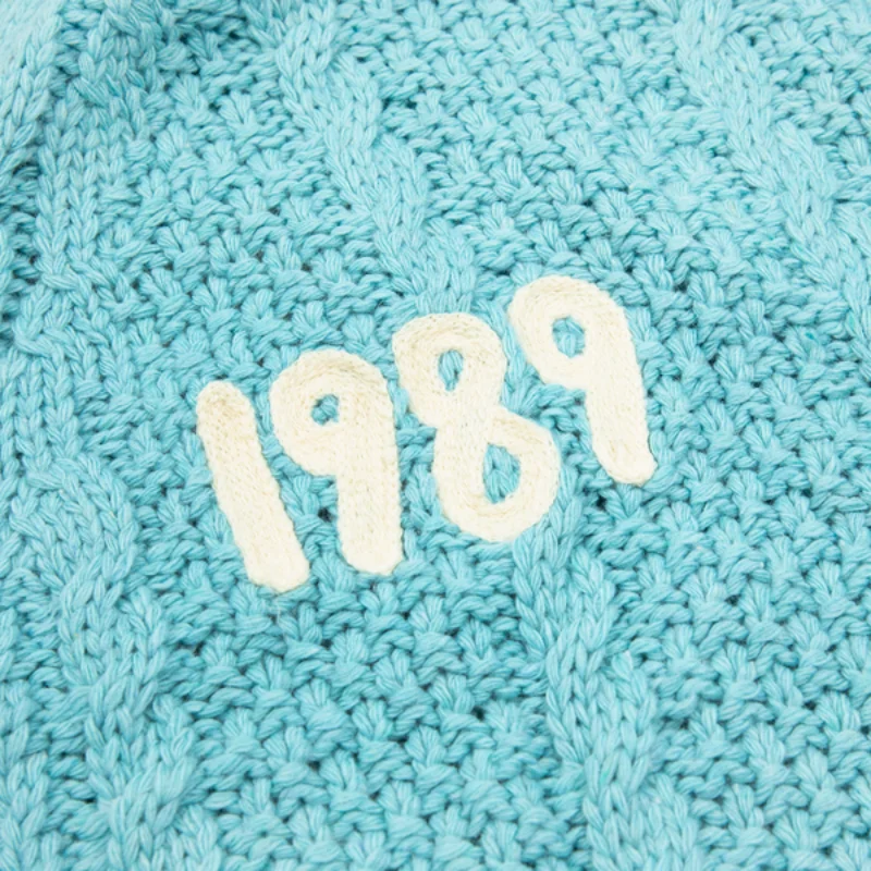 New Blue 1989 Women\'s Cardigan Bird Embroidery Collar Lettering Special Knit 1989 Taylor Cardigan Slouchy Style Vintage Sweater