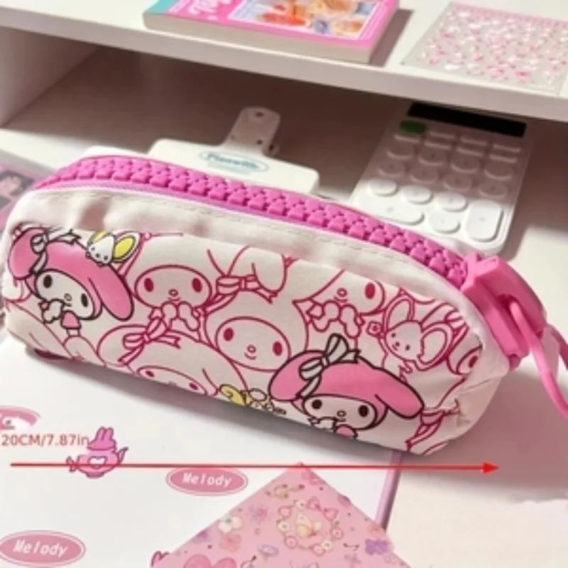 Sanrio Melody pencil case, cute cartoon design, large zipper, large capacity pencil stationery box storage bag view 3
