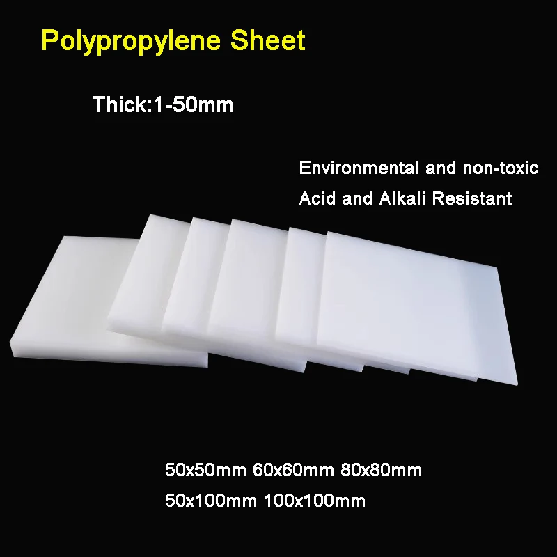

1-4pcs Thick 1-50mm White Polypropylene Sheet PP Plate Plastic Board Hard Board Size 50x50mm 60x60 80x80 50x100mm 100x100mm