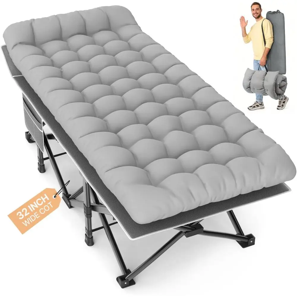 

32 Extra Wide Portable Camping Cot with Mattress & Pillow, 900lbs Capacity, Ideal for Outdoors, Beach, Travel & Office Naps