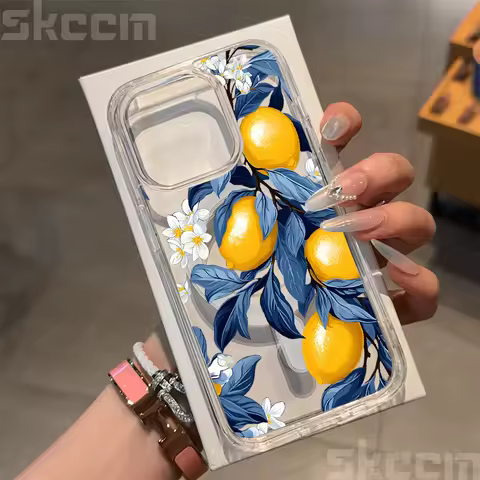 Summer Fruit Lemon Flower Clear Case For Samsung Galaxy S25 Ultra S24 Plus S23 S22 S21 S20 FE A56 Magsafe Wireless Charge Cover