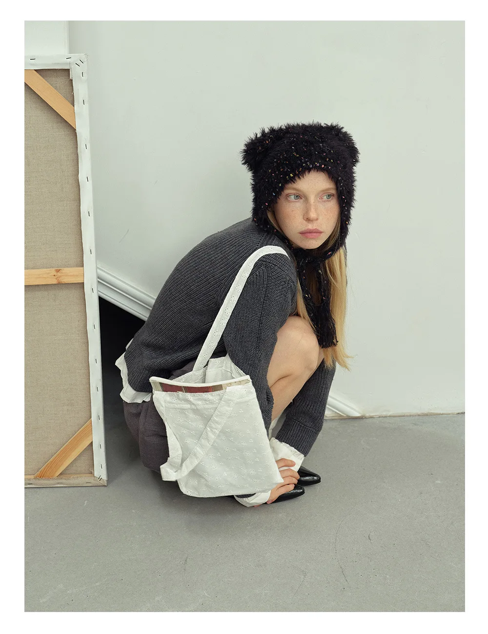 قبعة نسائية شتوية بألوان الدوبامين - قبعة بولكا دوت برباط على شكل دب لطيفة قابلة للسحب، قبعة دافئة للطقس البارد