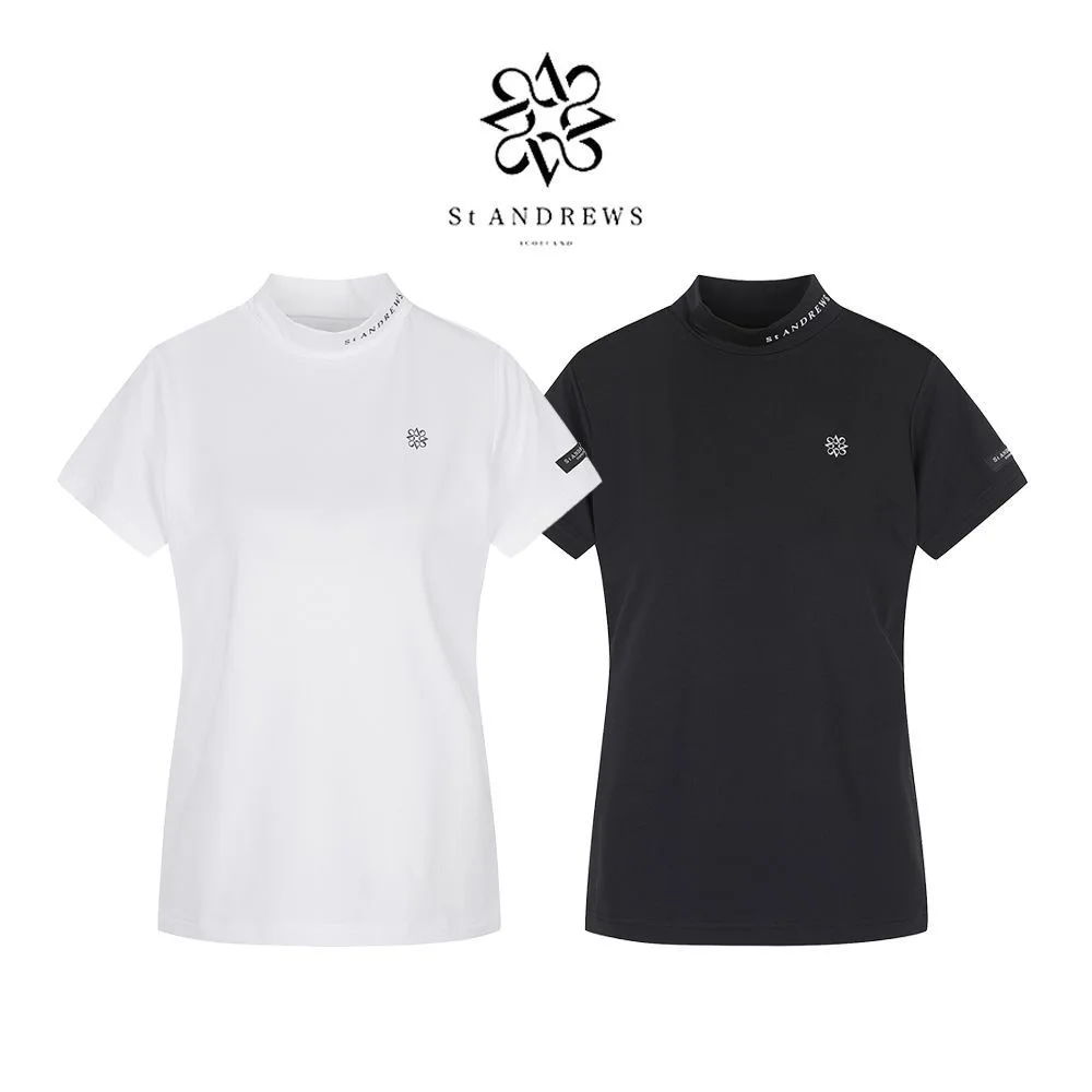 ST ANDREWS كوريا أزياء المرأة ملابس الغولف تي شيرت الصيف تنفس نصف عالية طوق رياضية سيدة في الهواء الطلق قصيرة الأكمام